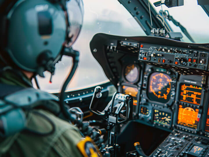 Interior view of cockpit of a helicopter fighter plane