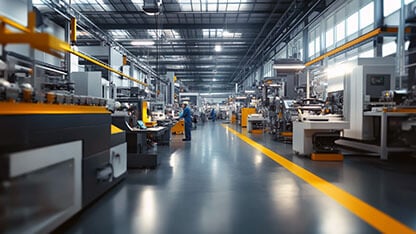 Modern Industrial Manufacturing Facility with Workers Operating Machinery 